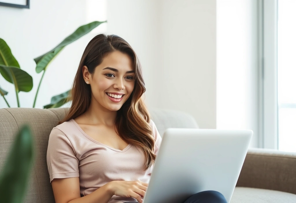 Happy woman shopping online with Vitalityandbloompro